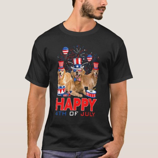 Three Golden Retriever Dogs American Flag Happy 4t Tシャツ (正面)