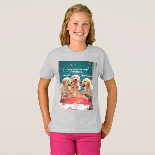 Three golden retriever puppies tシャツ (正面フル)