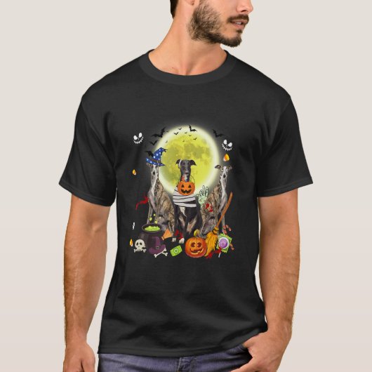 Three Greyhound Dogs Witch Scary Mummy Halloween Tシャツ (正面)