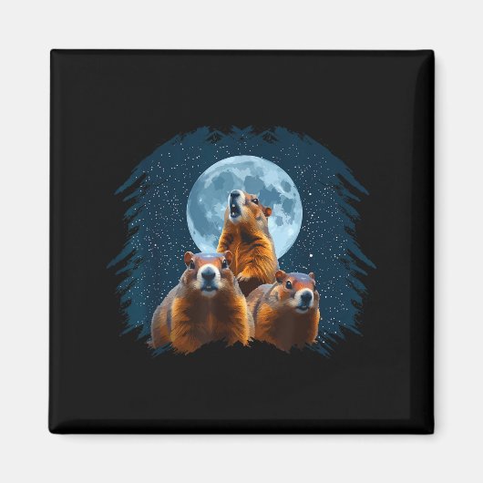 Three Groundhog Head And Moon Happy Groundhog Day  マグネット (正面)