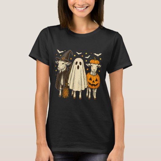 Three Halloween Goats Cosplay Witch Boo Carved Pum Tシャツ (正面)