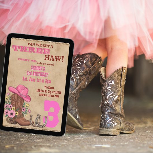 Three Haw Pink, Western 3rd Birthday 招待状