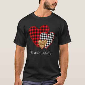 Three Hearts Buffalo Plaid Lunch Lady Valentine's Tシャツ