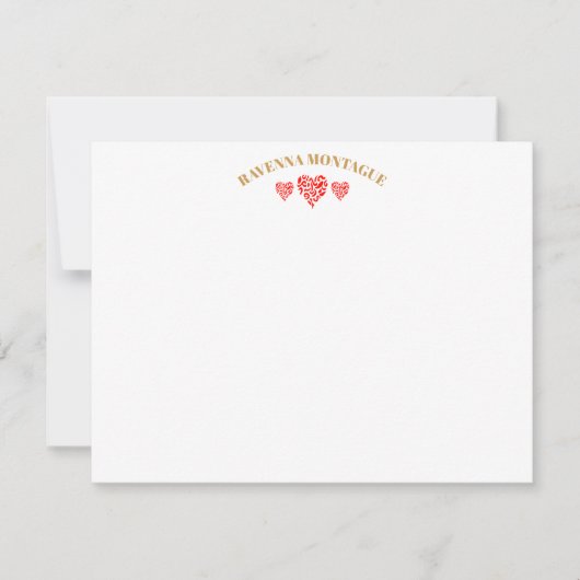 Three Hearts Gold Apple Red Striped Fans Note Card ノートカード (正面)