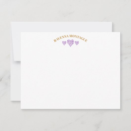 Three Hearts Gold Grapevine Striped Fans Note Card ノートカード (正面)