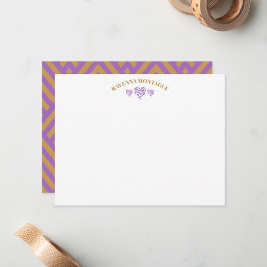 Three Hearts Gold Grapevine Striped Fans Note Card ノートカード (正面/裏面インサイチュ)
