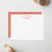 Three Hearts Gold Watermelon Pink Fans Note Card ノートカード (正面/裏面インサイチュ)