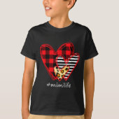 Three Hearts Leopard Buffalo Plaid Mimi Life Valen Tシャツ (正面)