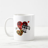 Three Hearts Leopard Buffalo Plaid Valentines Day  コーヒーマグカップ (左)