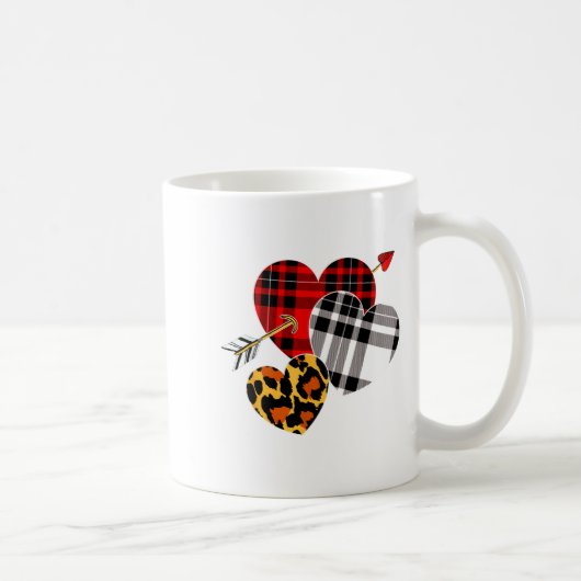 Three Hearts Leopard Buffalo Plaid Valentines Day  コーヒーマグカップ (右)
