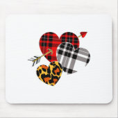 Three Hearts Leopard Buffalo Plaid Valentines Day マウスパッド (正面)