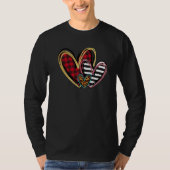 Three Hearts Leopard Buffalo Plaid Valentine's day Tシャツ (正面)