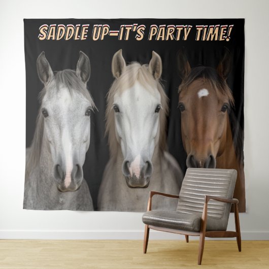 Three Horses Party Time Photo Backdrop  タペストリー (インサイチュ(横))