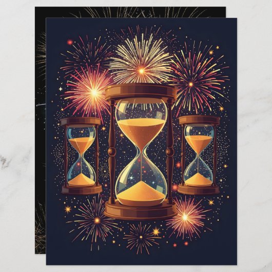 Three Hourglasses New Year's Scrapbook Paper (正面/裏面)