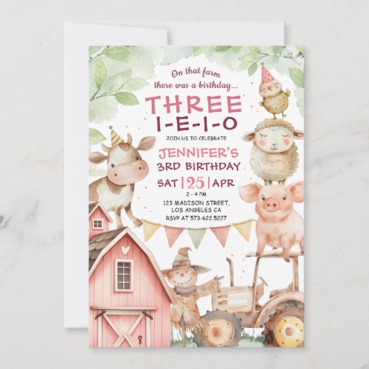 THREE-I-E-I-Oピンクガールファーム第3誕生日 招待状 (正面)