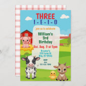 Three I-E-I-O, Cute Farm Animal 3rd Birthday 招待状 (正面/裏面)