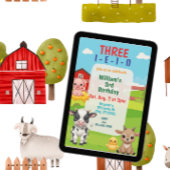 Three I-E-I-O, Cute Farm Animal 3rd Birthday 招待状