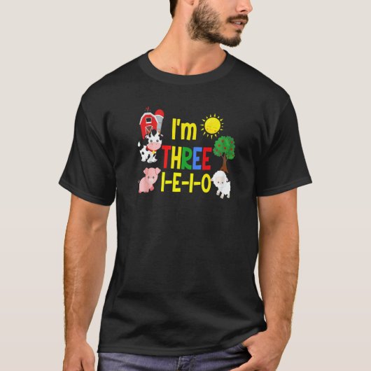 Three I E I O Farmパーティー3rdバースデーガールウェア Tシャツ (正面)