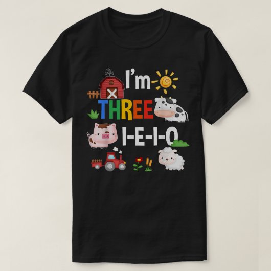 Three I E I O Farmパーティー3rdバースデーガールウェア Tシャツ (デザイン正面)