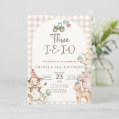 Three I E I O Farm 3歳の誕生日招待状 招待状 (スタンド正面)