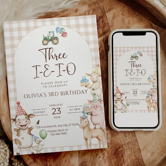 Three I E I O Farm 3歳の誕生日招待状 招待状