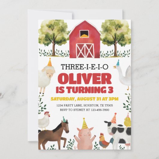 Three-I-E-I-O Farm 3rd誕生日招待状 招待状 (正面)