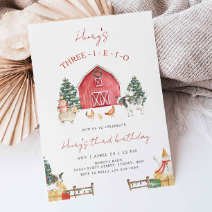 Three-I-E-I-O Farm Christmas 3rd Birthdayパーティー 招待状