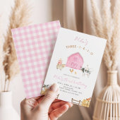 Three-I-E-I-O Pink Barn Farm 3rd Birthday Party 招待状
