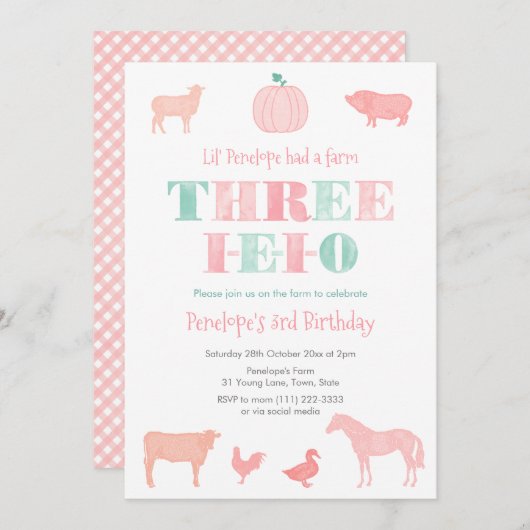 THREE-IEIOピンクカボチャ3回目の誕生日パーティー 招待状 (正面/裏面)