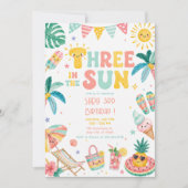 Three in the Sun 3歳の誕生日ビーチパーティー 招待状 (正面)
