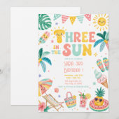 Three in the Sun 3歳の誕生日ビーチパーティー 招待状 (正面/裏面)