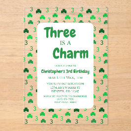 Three Is A Charm セントパトリックデー 3歳の誕生日 アクリル招待状