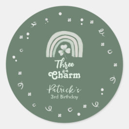 Three Is A Charm Shamrock Any Age Birthday ラウンドシール