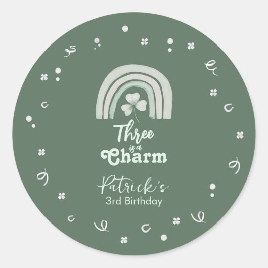 Three Is A Charm Shamrock Any Age Birthday ラウンドシール (正面)