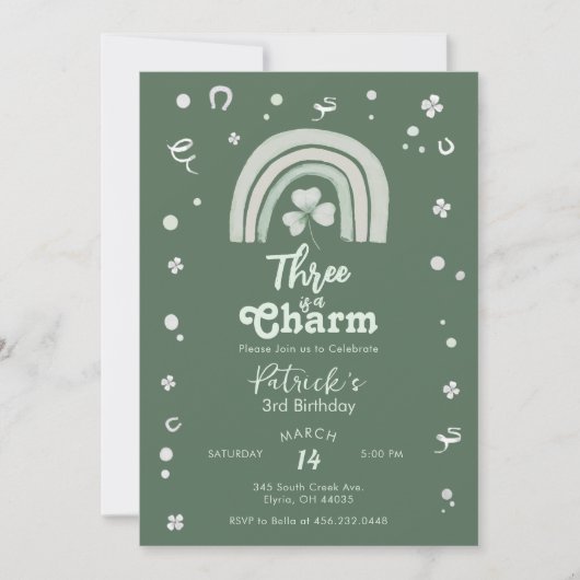 Three Is A Charm Shamrock Any Age Birthday 招待状 (正面)