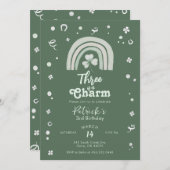 Three Is A Charm Shamrock Any Age Birthday 招待状 (正面/裏面)