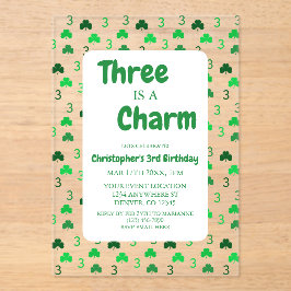 Three Is A Charm St Patrick's Day 3rd Birthday アクリル招待状