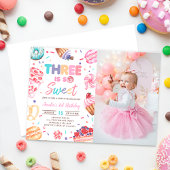 Three Is Sweet Dout Candy 3rd Birthday Photo 招待状