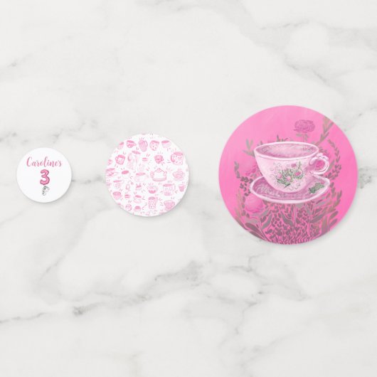 Three It’s Time for Tea 3rd Birthday Invitation コンフェッティ (正面)