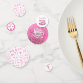 Three It’s Time for Tea 3rd Birthday Invitation コンフェッティ