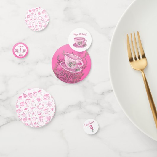 Three It’s Time for Tea 3rd Birthday Invitation コンフェッティ (グループ)