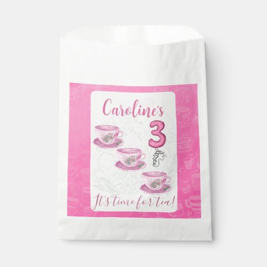 Three It’s Time for Tea 3rd Birthday Invitation フェイバーバッグ (正面)