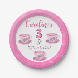Three It’s Time for Tea 3rd Birthday Invitation ペーパープレート