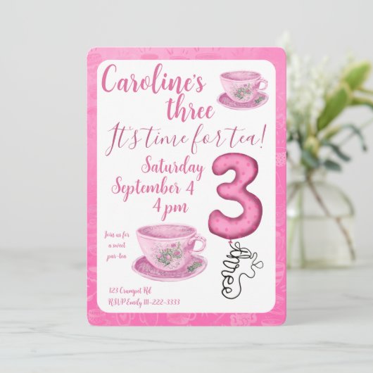 Three It’s Time for Tea 3rd Birthday Invitation 招待状 (スタンド正面)