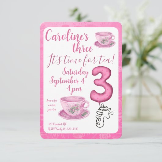 Three It’s Time for Tea 3rd Birthday Invitation 招待状 (スタンド正面)
