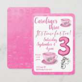 Three It’s Time for Tea 3rd Birthday Invitation 招待状 (正面/裏面)