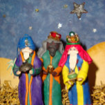 Three kings bearing gifts for baby Jesus christmas スクエアシール<br><div class="desc">The three kings on this christmas stickers are offering their gifts to Joseph for baby Jesus. The kings are dressed in colorful gowns and are wearing jewel encrusted crowns, or are they the three wise men? I created this traditional naive style christmas scene from Fimo and other bits and bobs....</div>