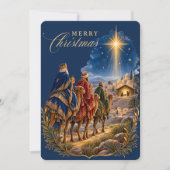 Three Kings Christmas Religious Nativity Blue Gold シーズンカード (正面)