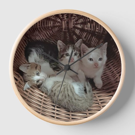 Three Kittens in a Wicker Basket 壁時計 (正面)