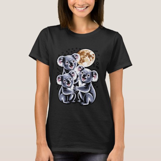 Three Koalas and a Moon Funny Cosmic Shirt Tシャツ (正面)